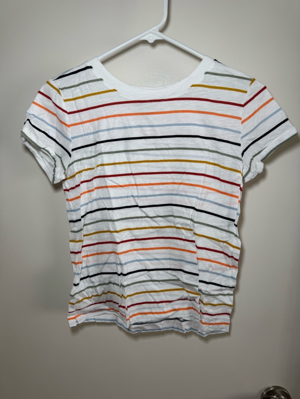 LOFT White Tee with Multicolor Stripes